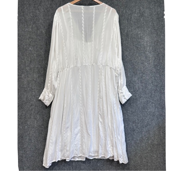 Torrid little white dress embroidered midi 5 challis fabric long sleeve vneck - Picture 4 of 15